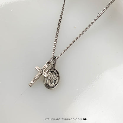 Dainty Our Lady Star of the Sea Medal and Crucifix Layered Necklace