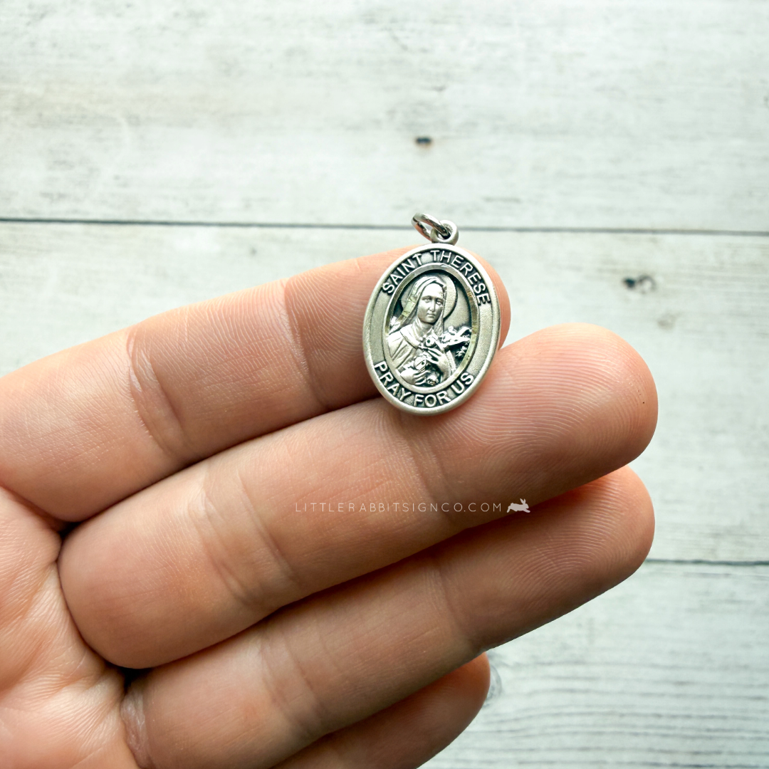 Sterling silver Saint Thérèse of Lisieux close up