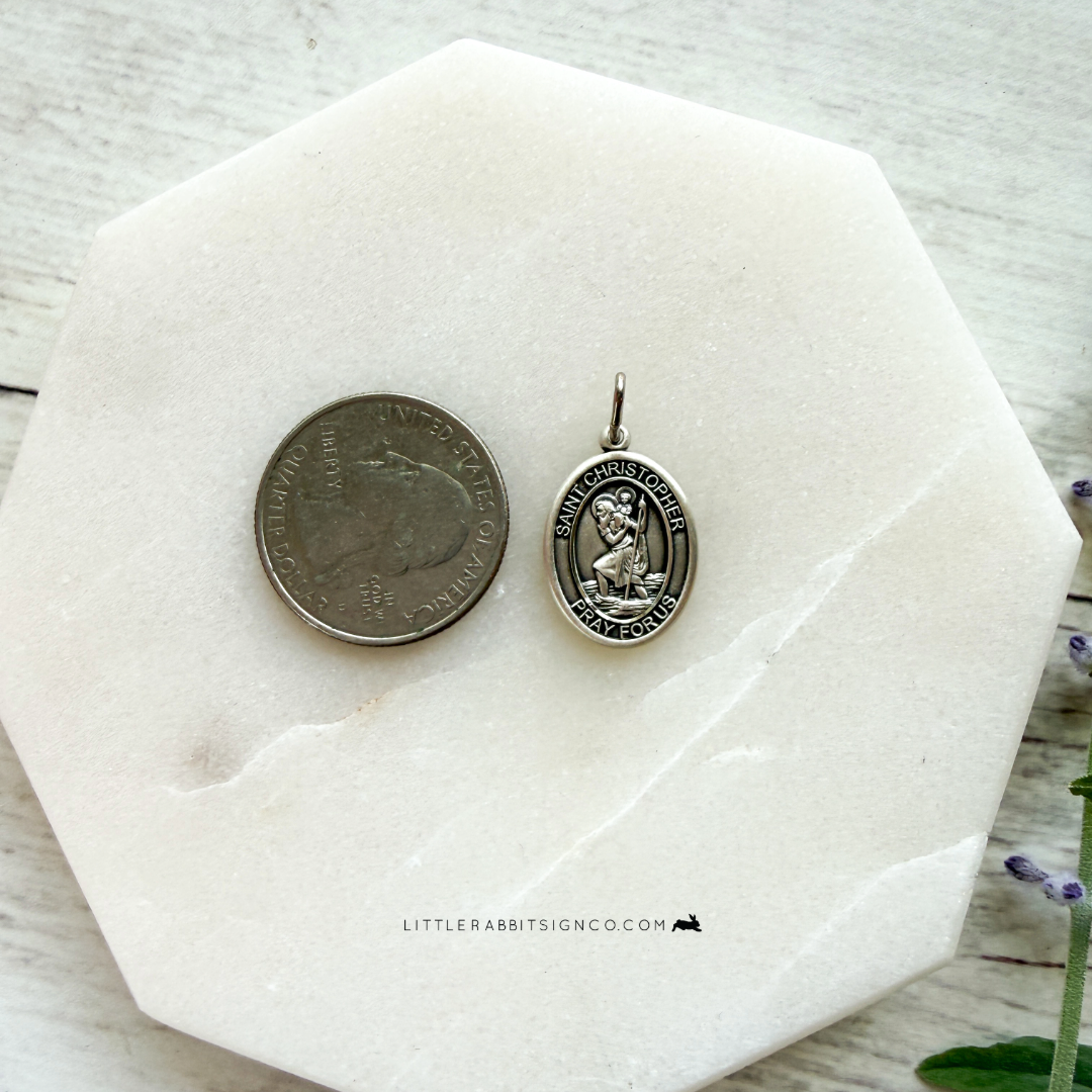 Sterling silver Saint Christopher medal on rhodium chain — Catholic gift for travelers